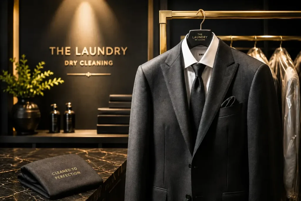 Dry cleaned garments on hangers